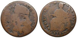 1787 Connecticut Copper, Draped Bust Left, INDE/IODE, rare Miller 33.2-Z.21, R6-
