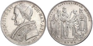 Italien-Vatikan, Gregorio XVI.Scudo 1834, Rom. K.M. 1315.1, Davenport 191, Gigante 65, Berman 3274. Leichte Randfehler, vorzüglich