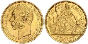 Dänisch Westindien, Christian IX.20 Francs (4 Daler) 1904. Friedberg 2, Hede 30. GOLD. Winziger Randfehler, winzige Kratzer, vorzüglich / vorzüglich +