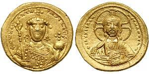  Constantine IX Monomachus. Gold Tetarteron Nomisma (4.10 g), 1042-1055. Constantinople. + IhS XIS REX REςNANTinm, nimbate facing bust of Christ, raising hand in benediction and holding Gospels.  ...