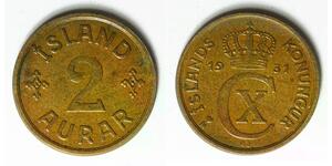 ICELAND 2 Aurar 1931(h) N-GJ - Bronze - Christian X - XF - 4261