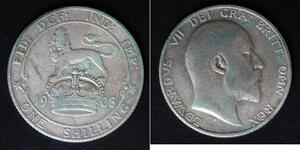 GREAT BRITAIN 1 Shilling 1908 - Silver 0.925 - Edward VII .- 1543
