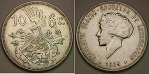 LUXEMBOURG 10 Francs 1929 - Silver 0.75 - Charlotte - XF - 315 *