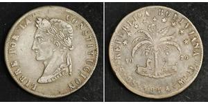  
 
    1854, Bolivia (Republic). Large Silver 8 Soles Coin. XF!   Mint Year: 1854  Mint Place: Potosi   Reference: KM-112.2.   Denomination: 8 Soles  Condition: Scratches and hairlines in fields ...