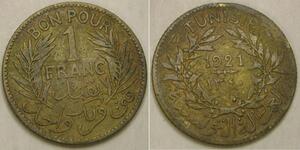 TUNISIA 1 Franc AH 1340 / 1921 - Aluminium-Bronze - VF - 2795 *