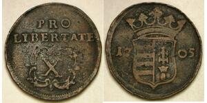 HUNGARY 10 Poltura 1705 - Copper - Rakoczi Ferenc  II. - VF - 2547 *