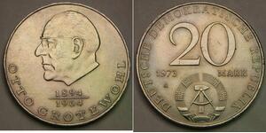 GERMAN (East / DDR) 20 Mark 1971 A - Cu-Zn-Ni - Otto Grotewohl - XF - 39 *