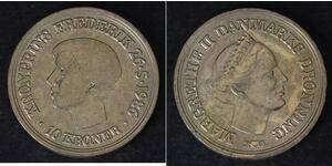 DENMARK 10 Kroner ND(1986)(h) R; A - Copper/Nickel - Margrethe II. - 447