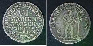 BRUNSWICK WOLFENBUTTEL 6 Mariengroschen 1750 IBH - Silver - Karl I. - VF - 2398