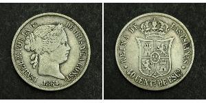  
 
  
 1864, Kingdom of Spain, Isabel II. Silver 40 Centimos Coin. Key-Date for Mint! 
  
  Condition: VF Mint Year: 1864 References: KM-628.2. Mint Mark: Madrid (privy mark: six-Pointed star).  ...