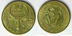 MALAGASY REPUBLIC 10 Francs 1972 - Aluminum/Bronze - F.A.O. - aUNC - 4464