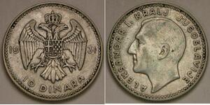 YUGOSLAVIA 10 Dinara 1931 - Silver 0.5 - Aleksandar I. - VF+ - 1833 *