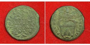  
 
  
 1710, Vatican, Papal States, Gubbio, Pope Clement XI. Copper ½ Baiocco Coin. VG+ 
  
 Condition: VG-F  Reference: KM-85.   Mint Year: 1710 (Anno X)  Denomination: Mezzo Baiocco (½ Baiocco ...