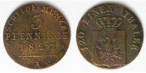 PRUSSIA (German State) 3 Pfennig 1827 A - Copper - Friedrich Wilhelm III. - 744