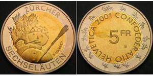 SWITZERLAND 5 Francs 2001 - Bi-Metallic - Sechseluten - UNC - 2053 