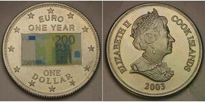 COOK ISLANDS 1 Dollar 2003 - 1st Ann. of Euro / 200 Euro Banknote - aUNC - 1031*
