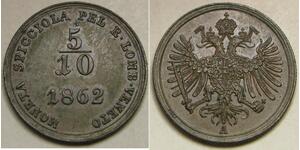 LOMBARDY VENETIA 5/10 Soldo 1862 A - Copper - Franz Joseph I. - UNC - 2044 *