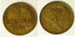 HESSE DARMSTADT (German State) 1 Pfennig 1871 - Copper - Ludwig III. - VF - 2182