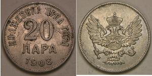 MONTENEGRO 20 Para 1908 - Nickel - Nikola I. - XF- - 3741 *