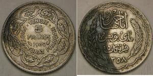 TUNISIA 5 Francs AH 1358 / 1939 - Silver 0.68 - VF+ - 2844 *