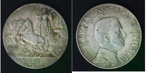 ITALY 1 Lira 1913 R - Silver 0.835 - Vittorio Emanuele III. - VF - 1383
