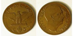 ITALY 5 Centesimi 1936 R Yr. XIV - Bronze - Vittorio Emanuele III. - aUNC - 1031