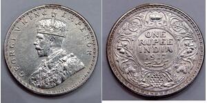British India - 1917 - Silver Rupee - KM# 524