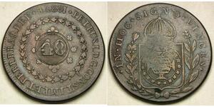 BRAZIL 40 Reis ND Countermark on 80 Reis 1827 B - Copper - 2110 *