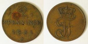 MECKLENBURG SCHWERIN 2 Pfennig 1831 - Copper - Friedrich Franz I. - VF - 3700