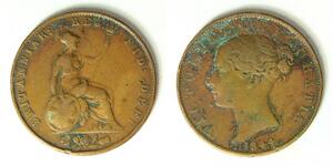 GREAT BRITAIN 1/2 Penny 1844 - Copper - Victoria - VF- - 4449