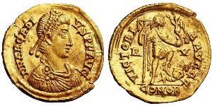 Antique Antique. Rome. Arcadius (382-408), Constantinople, AV - solidus Waga/Weight: 4,43 g, Metal: Au, Średnica/diameter: 21,0 mm, Stan zachowania/grade: 3+   Aw.: Głowa cesarza, tytulatura w ot ...
