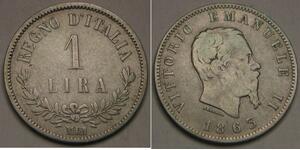 ITALY 1 Lira 1863 M - Silver 0.835 - Vittorio Emanuele II - VF - 1771 *