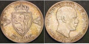 NORWAY 50 Ore 1918 - Silver .600 - F - 3336 