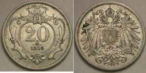 AUSTRIA 20 Heller 1914 - Nickel - Franz Joseph - VF/XF - 1828 *