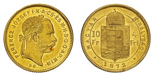 10 Franc / 4 Forint 奥匈帝国 (1867 - 1918) 金 弗朗茨·约瑟夫一世 (1830 - 1916)