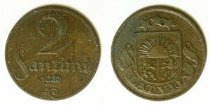 LATVIA 2 Santimi 1926 - Bronze - VF/XF - 3887