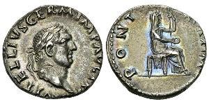Vitellius AR Denarius Vitellius (April - December 69). AR Denarius (17 mm, 3.14 g). Rome, late April - 20 December AD 69. Obv. A VITELLIVS GERM IMP AVG TR P, laureate head right. Rv. PONTIF MAXIM ...