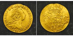  
  1751, Kingdom of Portugal, Joseph I. Scarce Gold ½ Escudo (800 Reis) Coin. Damaged!  Mint Year: 1751 Reference: KM-244.2. Denomination: Gold ½ Escudo (800 Reis)  Condition: Lightly clipped an ...