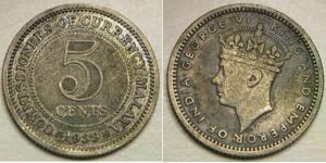 MALAYA 5 Cents 1939 - Silver 0.75 - George VI. - VF/XF - 965 *