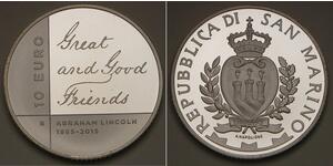 SAN MARINO 10 Euro 2015 R Proof - Silver 0.925 - Abraham Lincoln - 2425 *