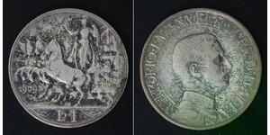 ITALY 1 Lira 1909 R - Silver 0.835 - Vittorio Emanuele III. - VF - 813