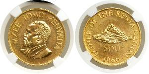  Kenya. 500 Shillings, 1966. Fr-1; KM-9. Weight 1.1203 ounces. 75th Anniversary - Birth of President Jomo Kenyatta. Mount Kenya. Reverse: Bust left. NGC graded MS-64. Estimated Value $1,000 - 1,1 ...