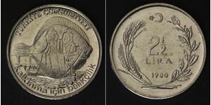 TURKEY 2-1/2 Lira 1980 - Stainless Steel - F.A.O. - aUNC - 3914