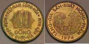 SOUTH VIETNAM  10 Dong 1974 - Brass plated Steel - F.A.O. - aUNC - 85 *