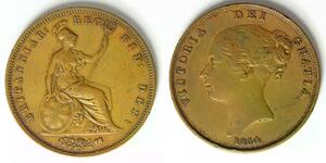 GREAT BRITAIN 1 Penny 1854 - Copper - Victoria - VF - 3822