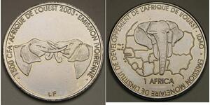 IVORY COAST 1500 Francs / 1 Africa 2003 - Elephants - aUNC - 2796 *