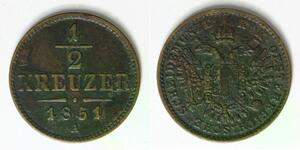 AUSTRIA 1/2 Kreuzer 1851 A - Copper - Franz Joseph I. - VF - 4377