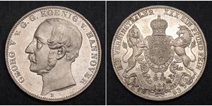  
  1863, Kingdom of Hanover, George V. Beautiful Silver Thaler Coin. AU-UNC!  Mint Year: 1863 References: KM-230. Denomination:  Thaler   Condition: Scattered contact-marks, minimal digs and dep ...