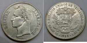 Venezuela - 1935 - Silver Bolivar - Y# 22
