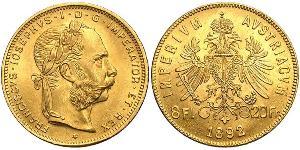 8 Флорин / 20 Франк Австро-Венгрия (1867-1918) Золото Франц Иосиф I (1830 - 1916)